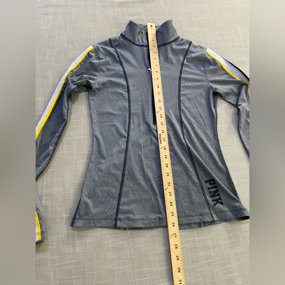 PINK Victoria Secret long-sleeve, half zip jacket- grey, yellow. Women’s size S - Picture 6 of 16